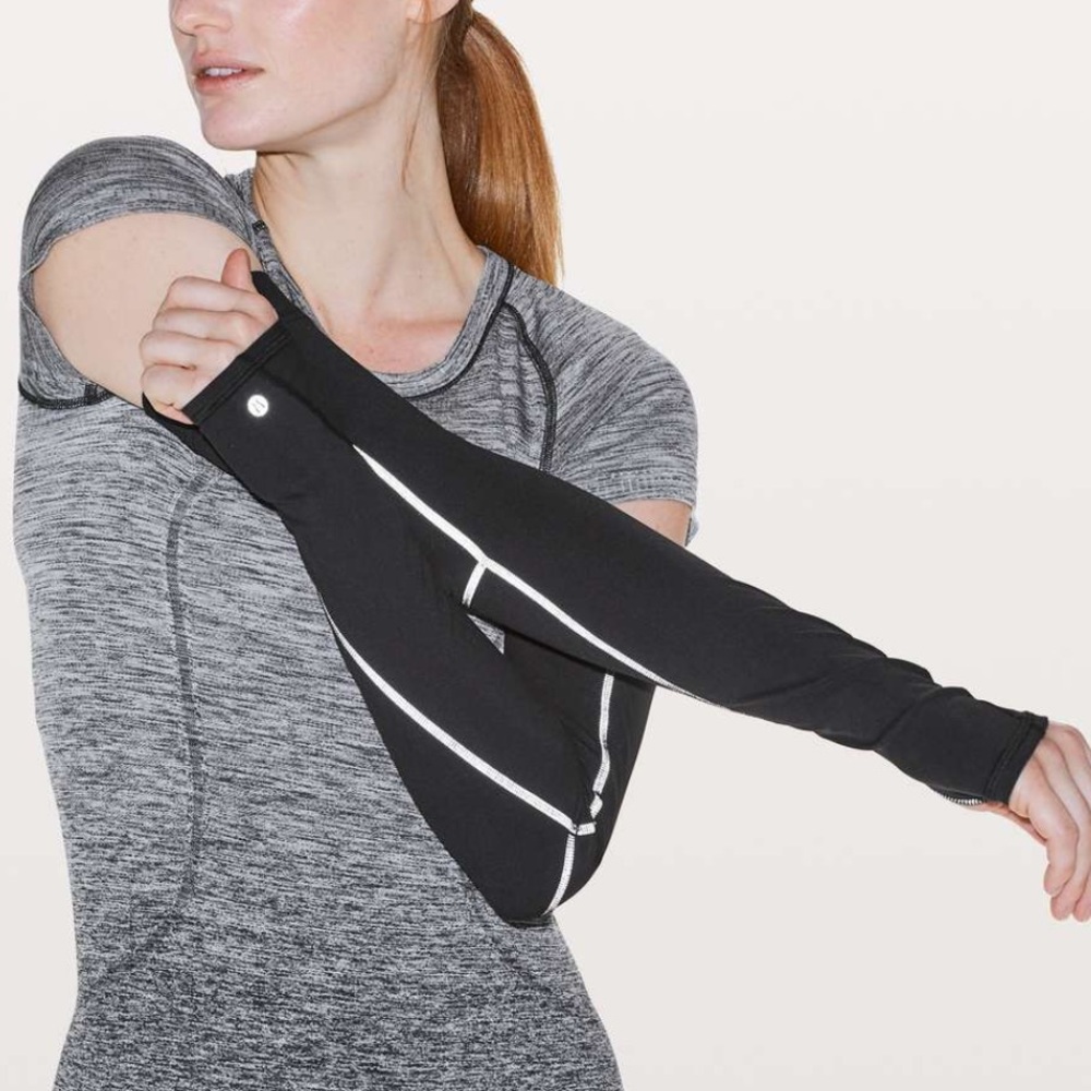 lululemon athletica Black Arm Sleeves with White Reflective Stripes